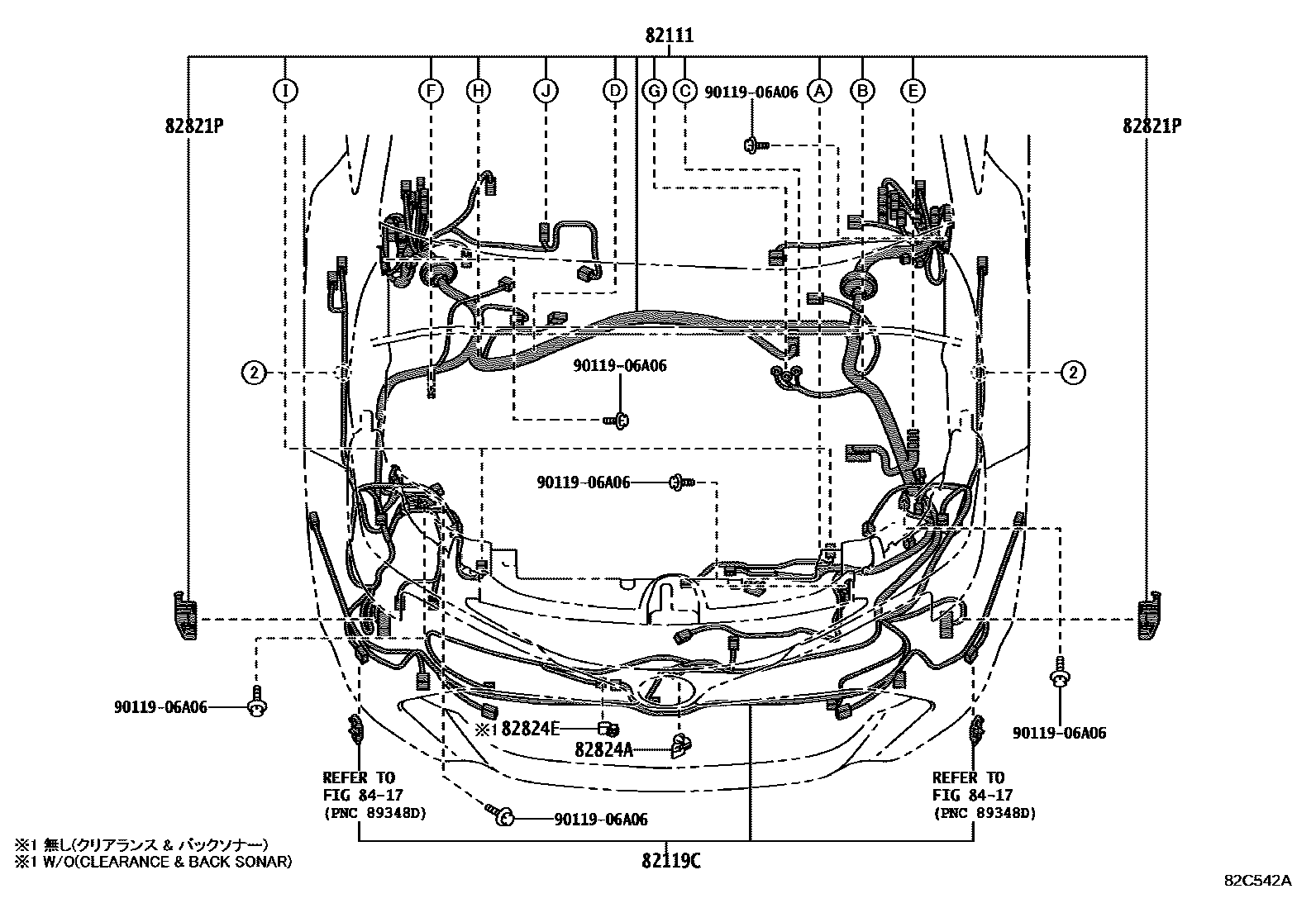 Toyota COROLLA 线束和卡夹 EPC diagram — 82C542A