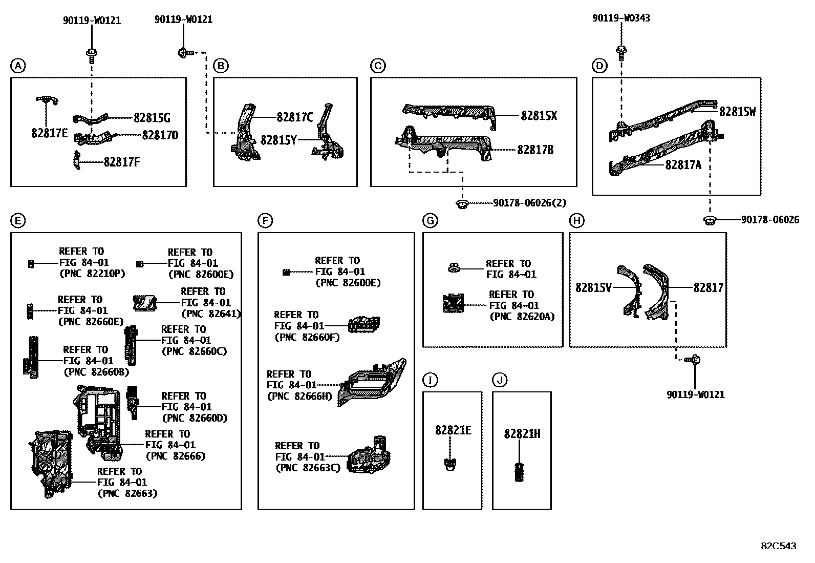 Toyota COROLLA 线束和卡夹 EPC diagram — 82C543