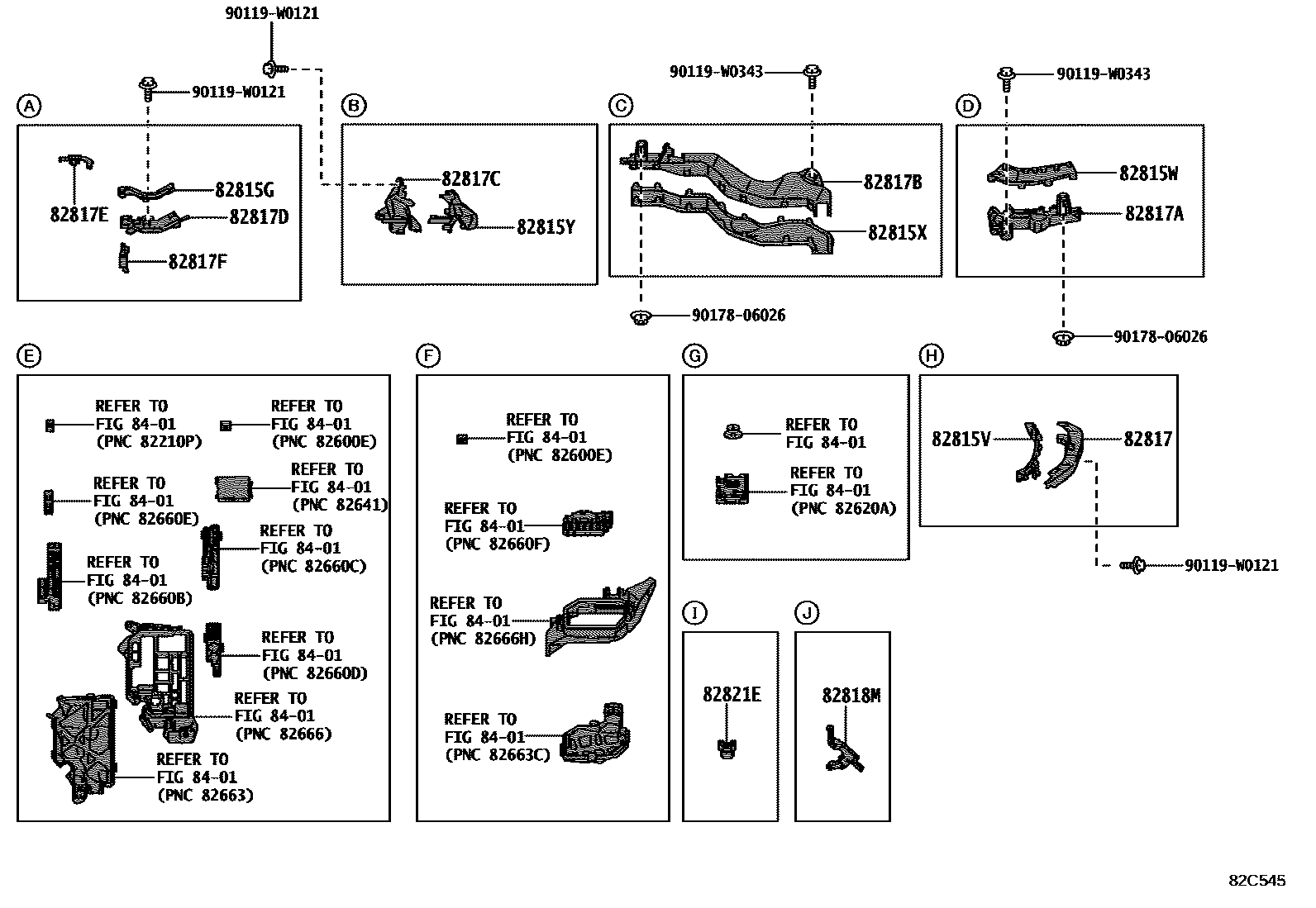 Toyota COROLLA 线束和卡夹 EPC diagram — 82C545