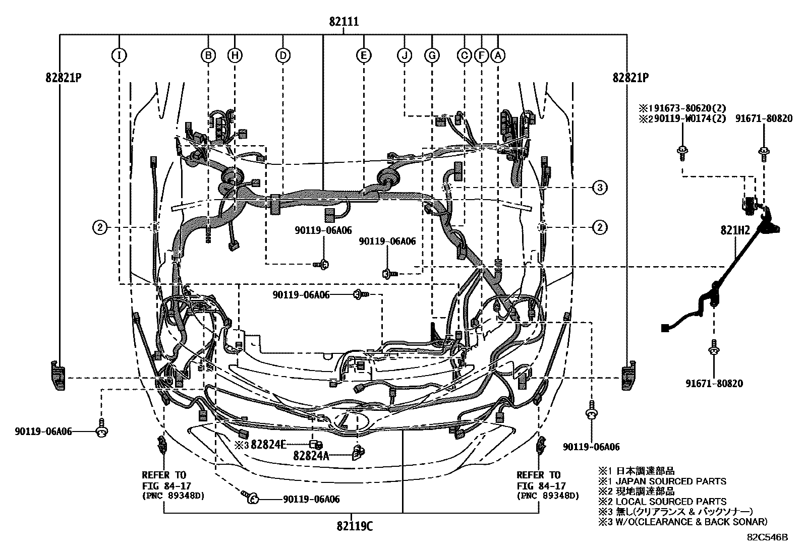 Toyota COROLLA 线束和卡夹 EPC diagram — 82C546B
