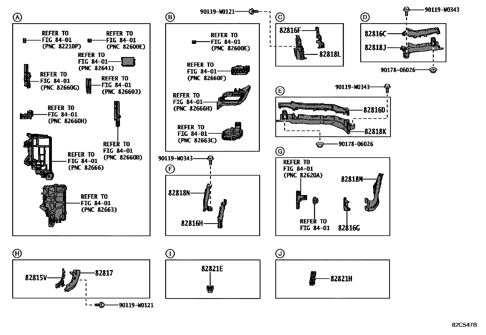 Toyota COROLLA 线束和卡夹 EPC diagram — 82C547B