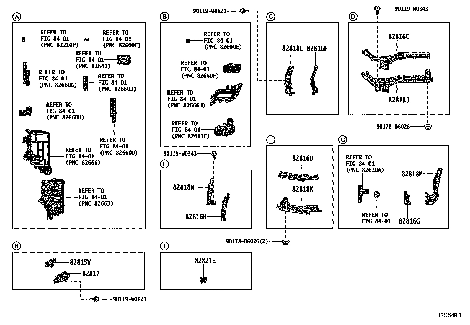 Toyota COROLLA 线束和卡夹 EPC diagram — 82C549B