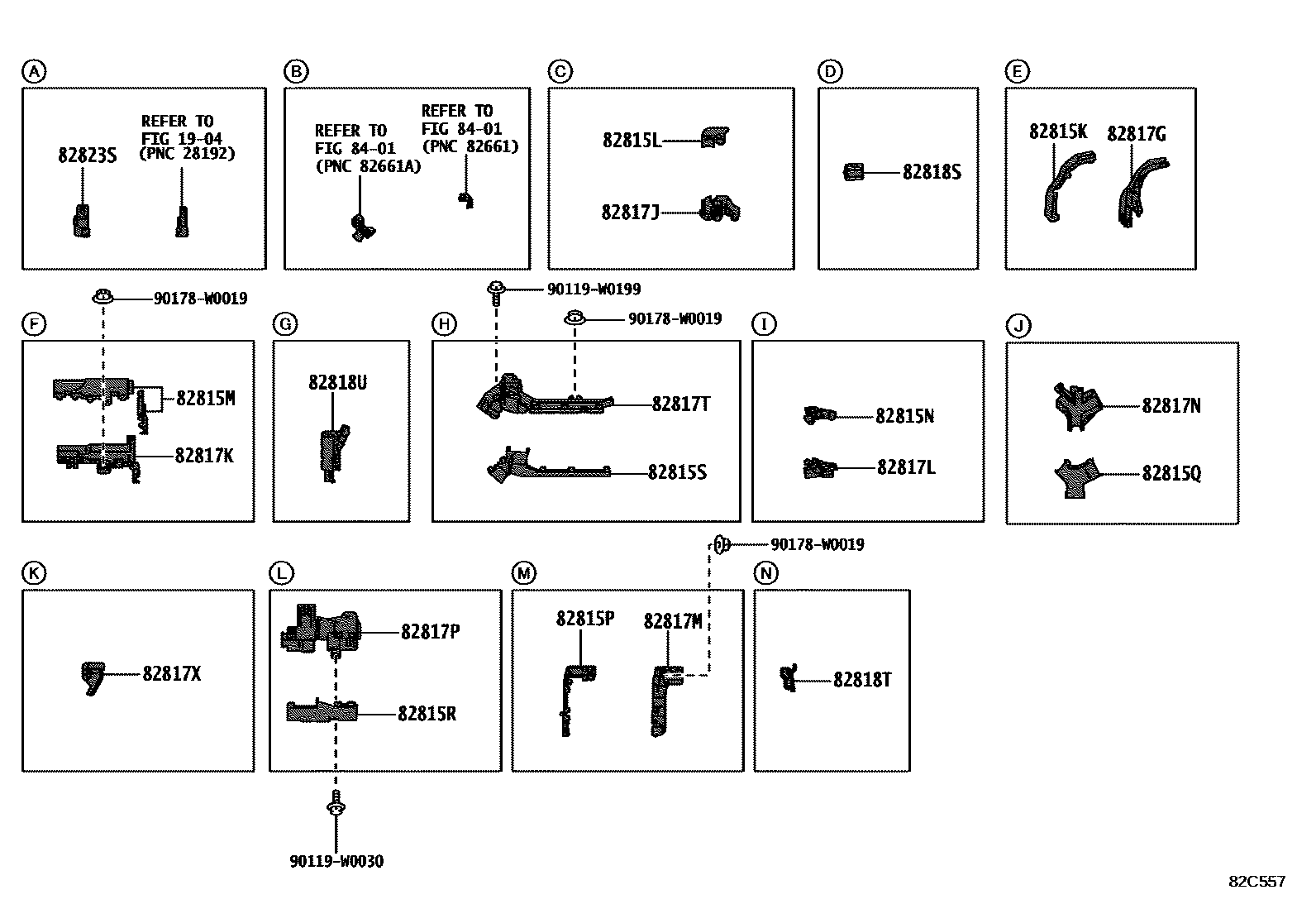 Toyota COROLLA 线束和卡夹 EPC diagram — 82C557