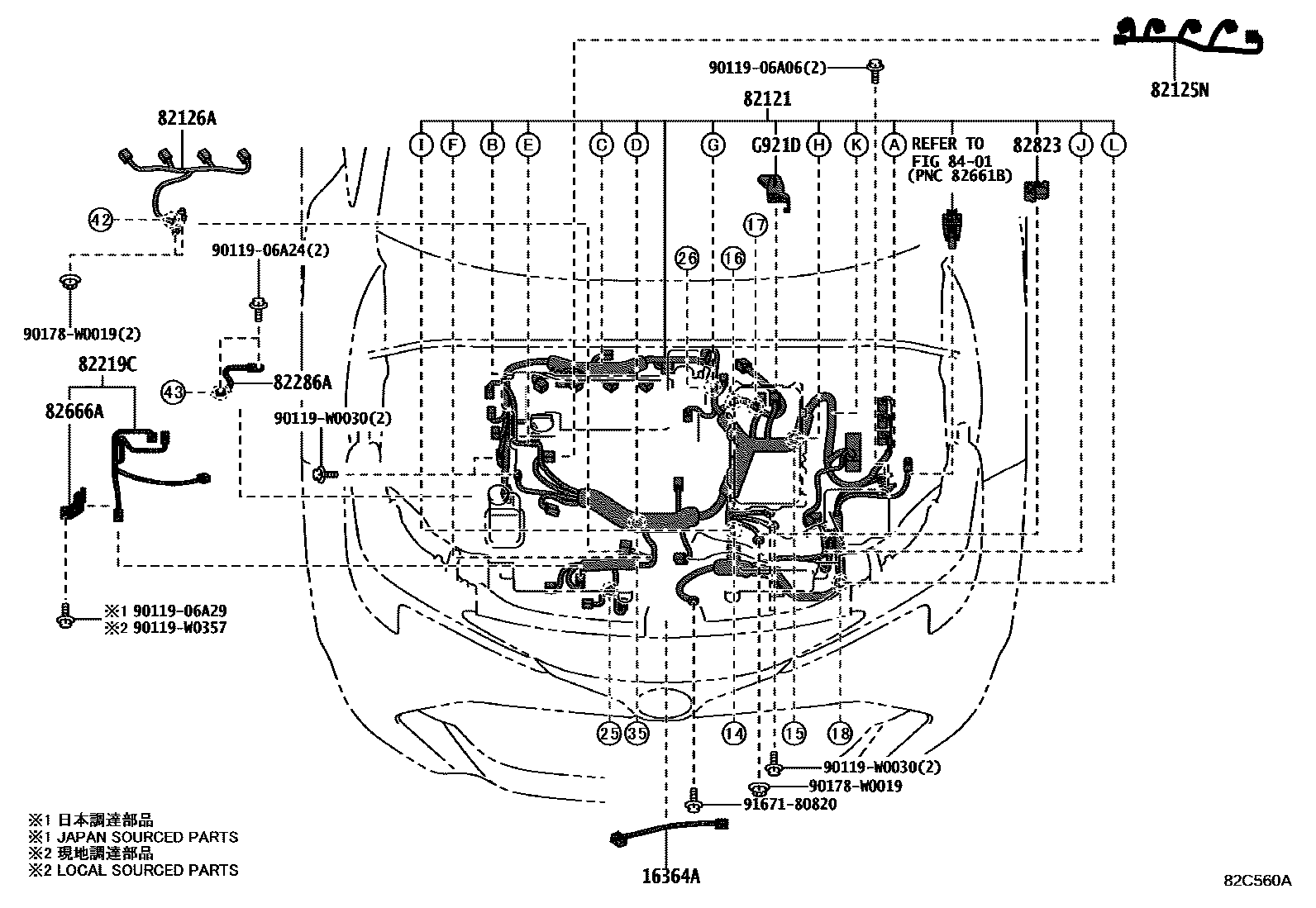 Toyota COROLLA 线束和卡夹 EPC diagram — 82C560A