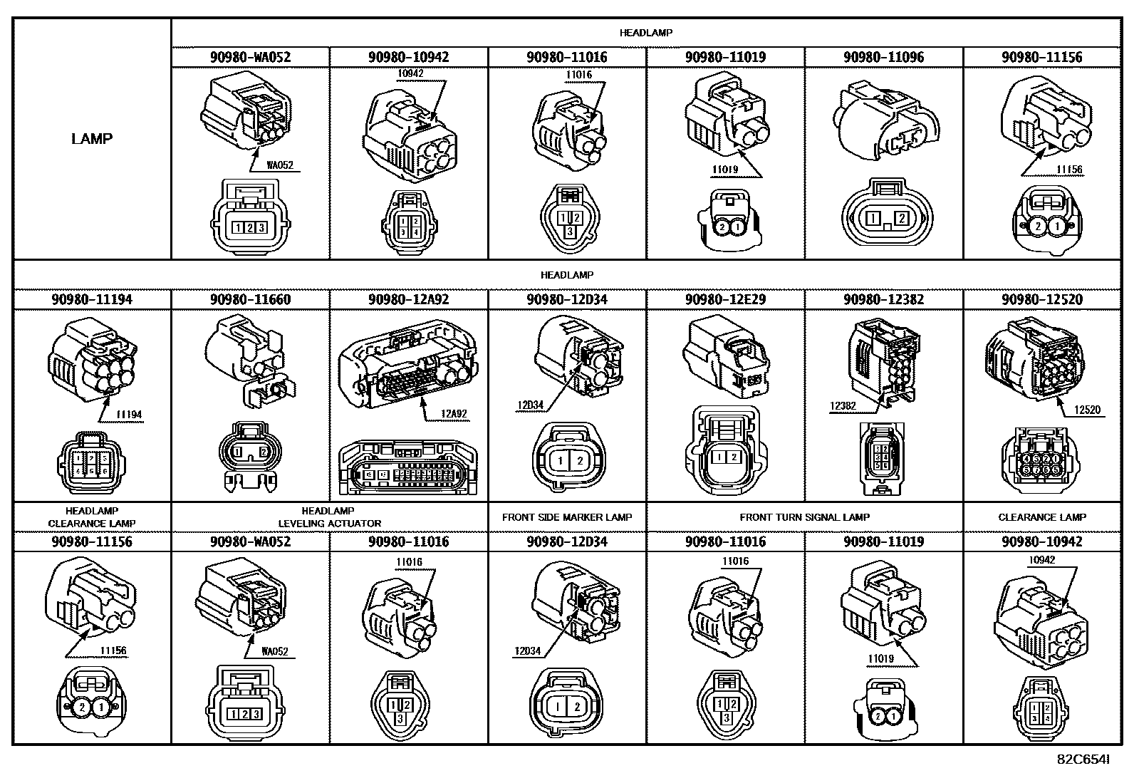 Toyota COROLLA 线束和卡夹 EPC diagram — 82C654I