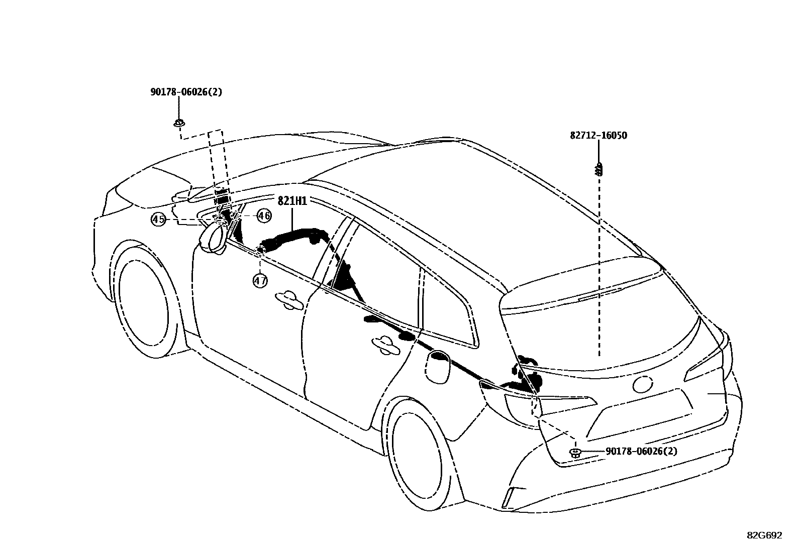 Toyota COROLLA 线束和卡夹 EPC diagram — 82G692