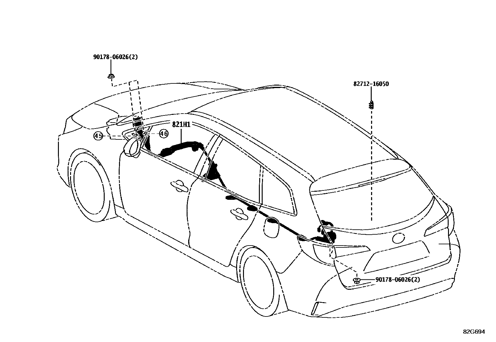 Toyota COROLLA 线束和卡夹 EPC diagram — 82G694