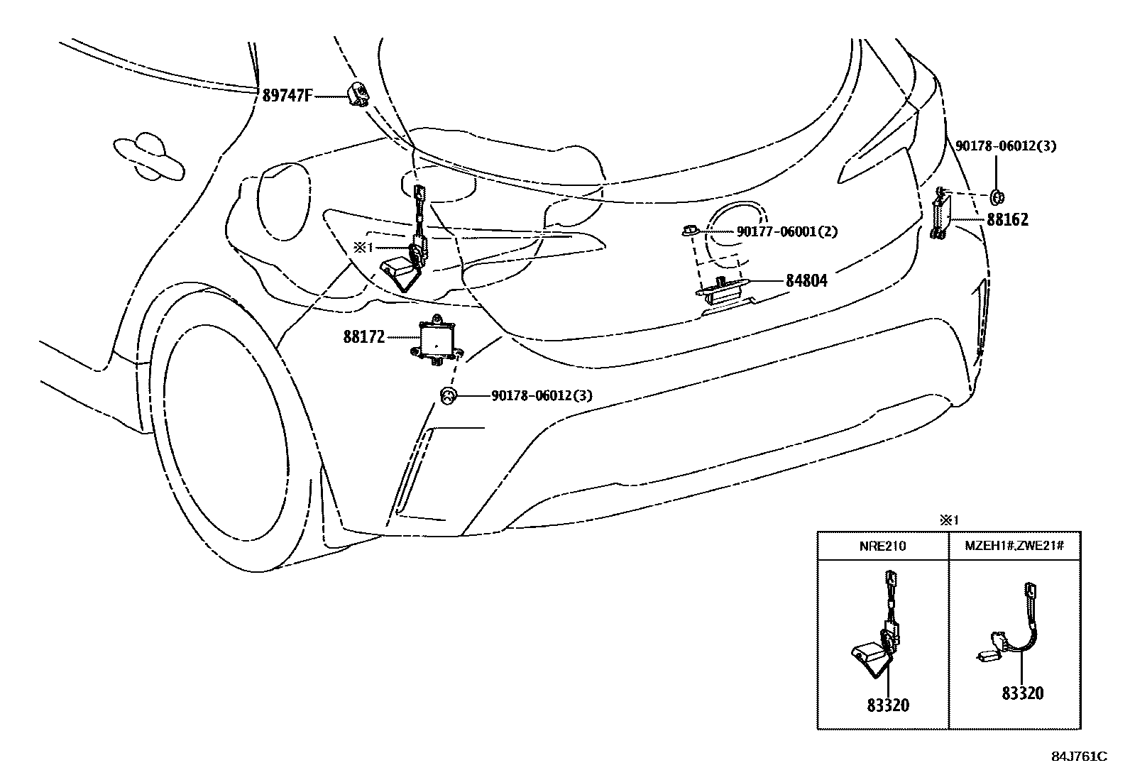 Toyota COROLLA 开关和继电器和ECU EPC diagram — 84J761C
