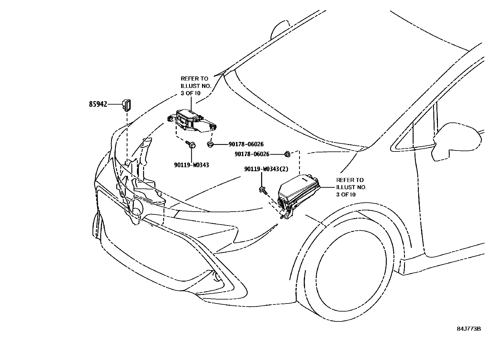 Toyota COROLLA 开关和继电器和ECU EPC diagram — 84J773B