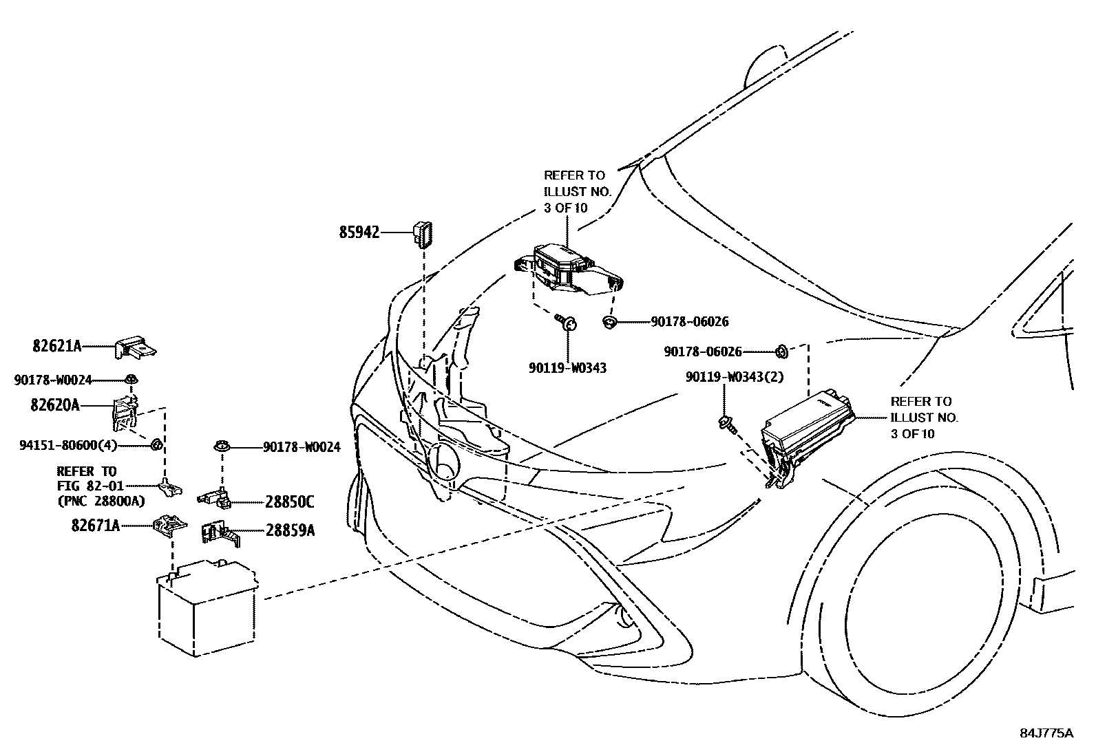 Toyota COROLLA 开关和继电器和ECU EPC diagram — 84J775A