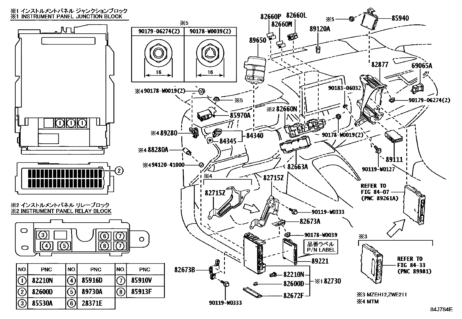 Toyota COROLLA 开关和继电器和ECU EPC diagram — 84J784E