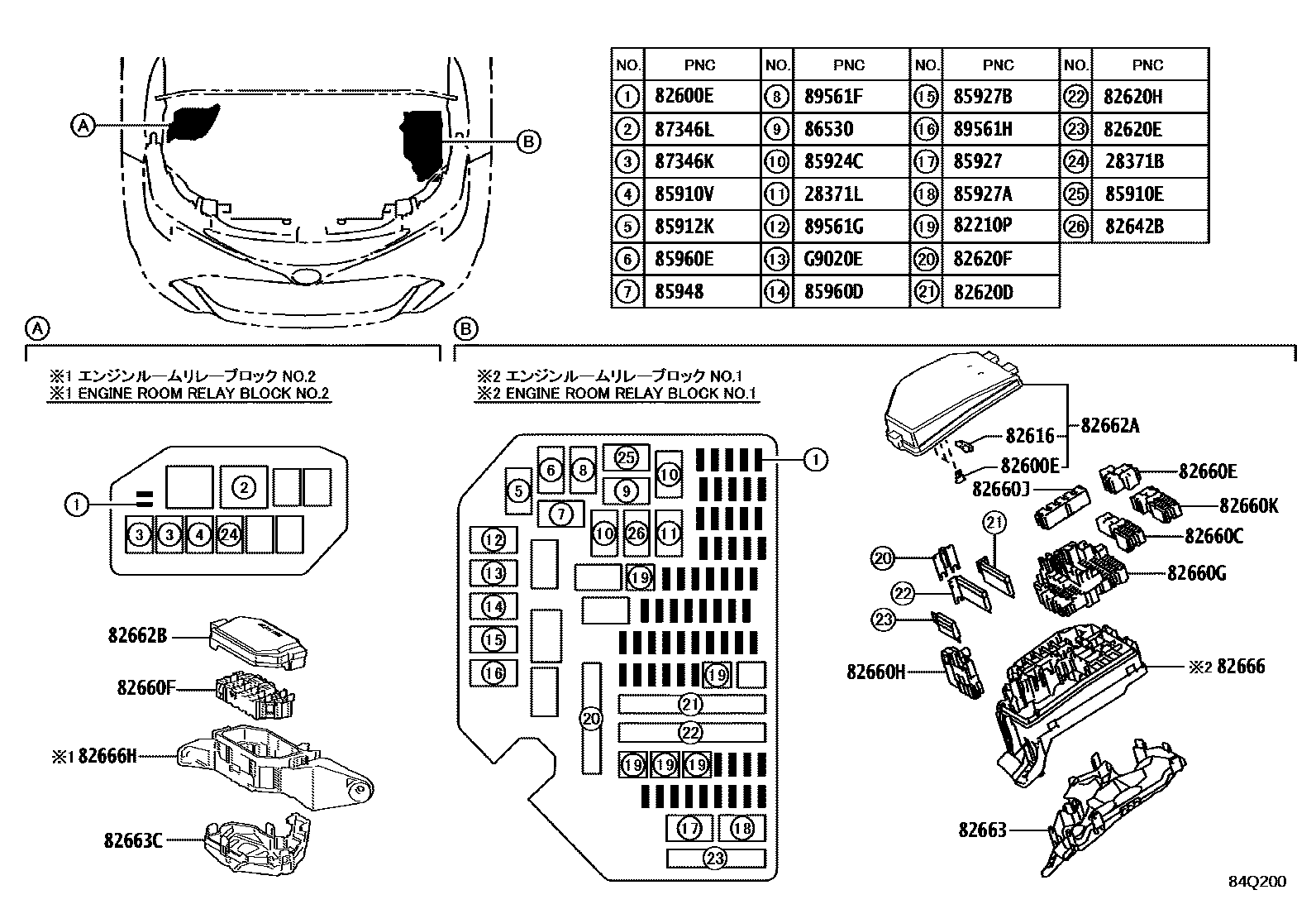 Toyota COROLLA 开关和继电器和ECU EPC diagram — 84Q200