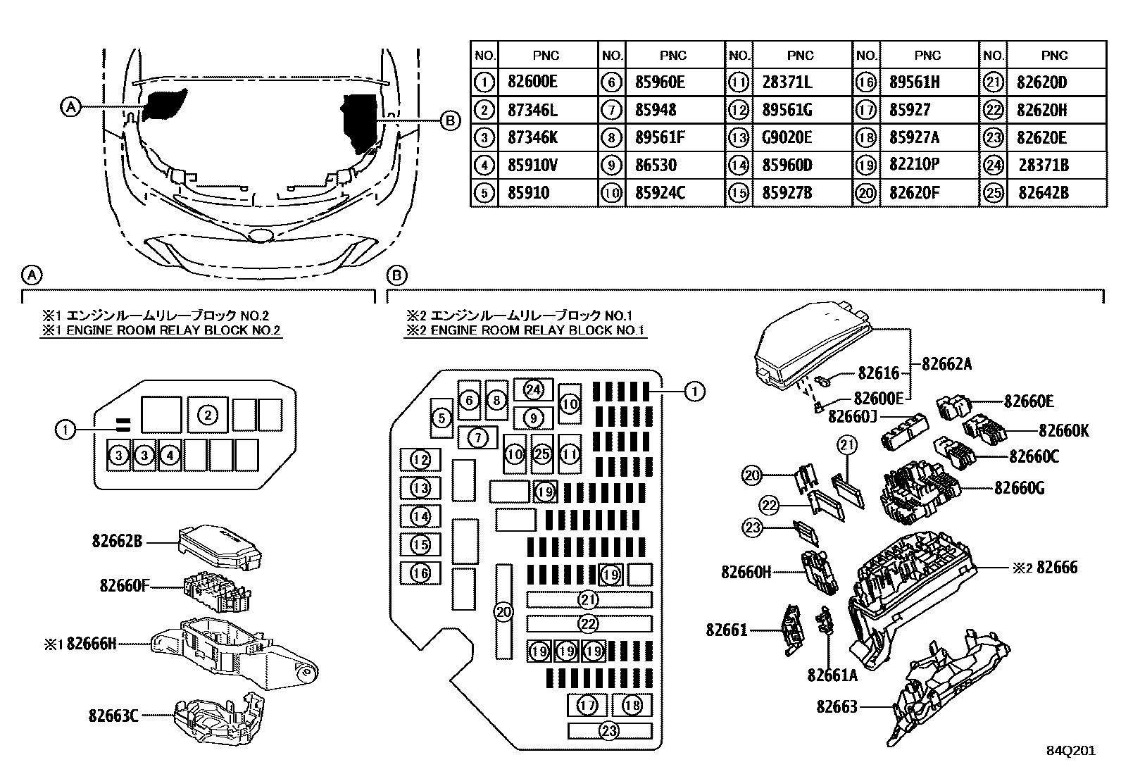 Toyota COROLLA 开关和继电器和ECU EPC diagram — 84Q201