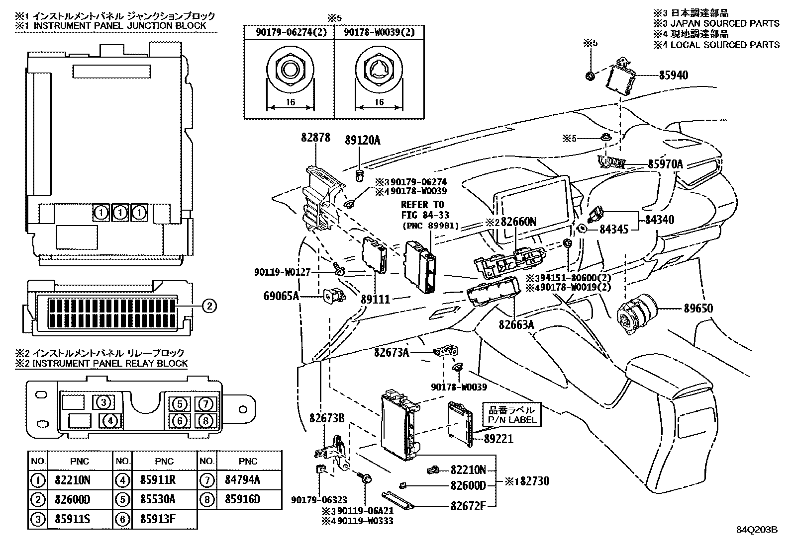 Toyota COROLLA 开关和继电器和ECU EPC diagram — 84Q203B
