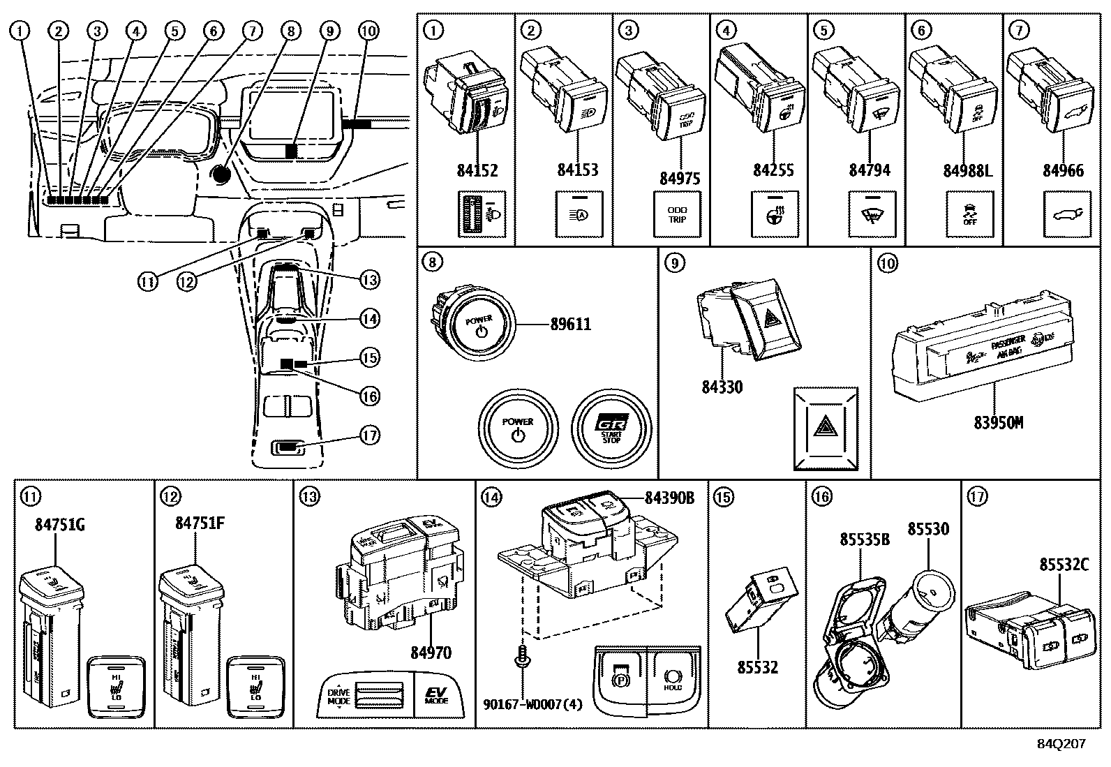 Toyota COROLLA 开关和继电器和ECU EPC diagram — 84Q207