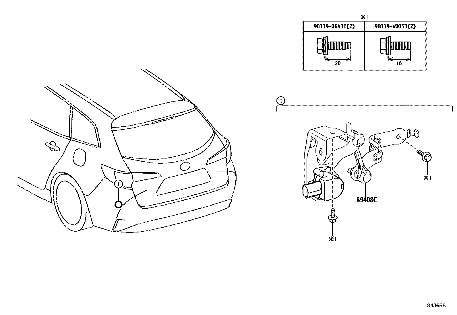 Toyota COROLLA 电子高度控制 EPC diagram — 84J656