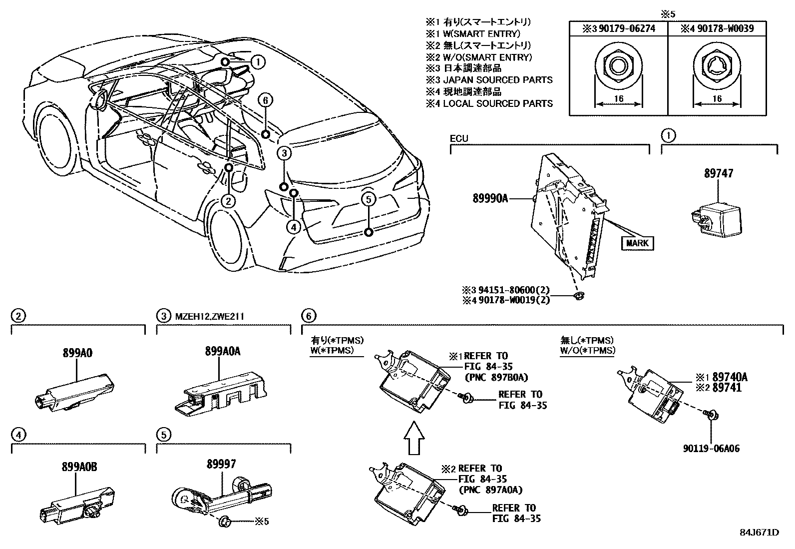 Toyota COROLLA 遥控门锁 EPC diagram — 84J671D