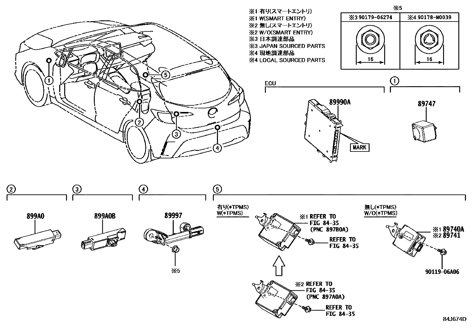 Toyota COROLLA 遥控门锁 EPC diagram — 84J674D