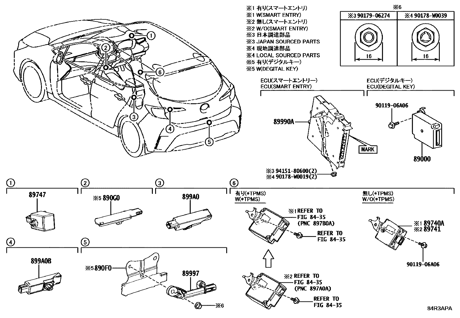 Toyota COROLLA 遥控门锁 EPC diagram — 84R3APA