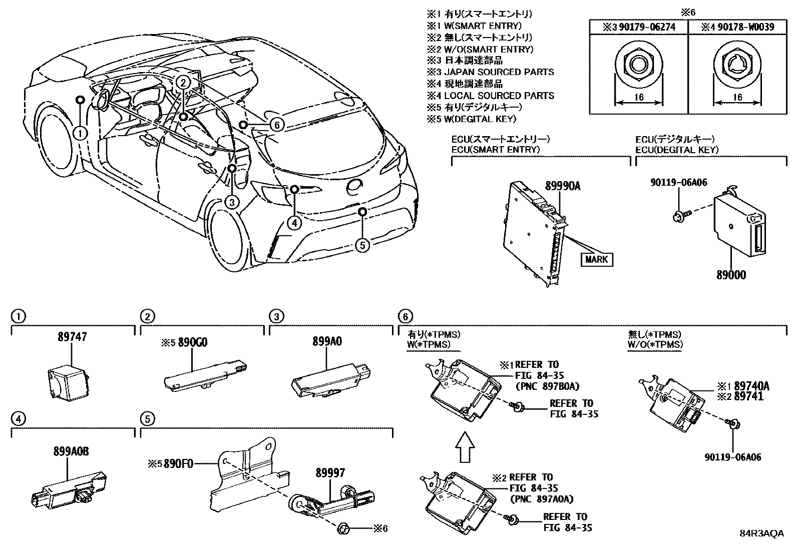 Toyota COROLLA 遥控门锁 EPC diagram — 84R3AQA