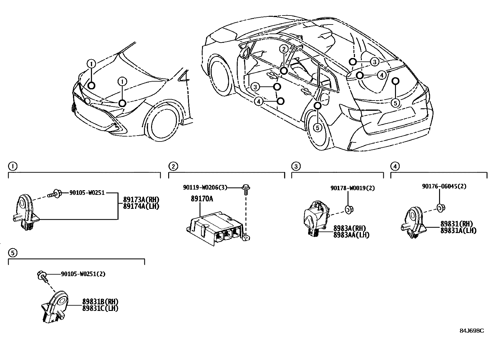 Toyota COROLLA 空气囊 EPC diagram — 84J698C