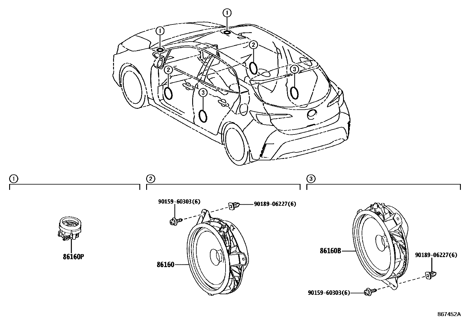Toyota COROLLA 扬声器 EPC diagram — 867452A