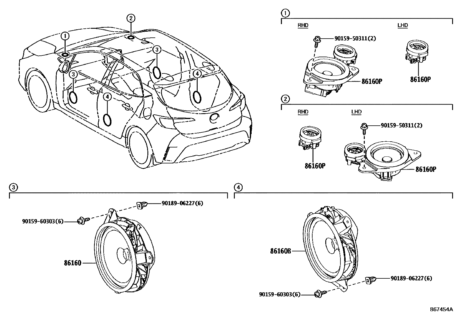 Toyota COROLLA 扬声器 EPC diagram — 867454A