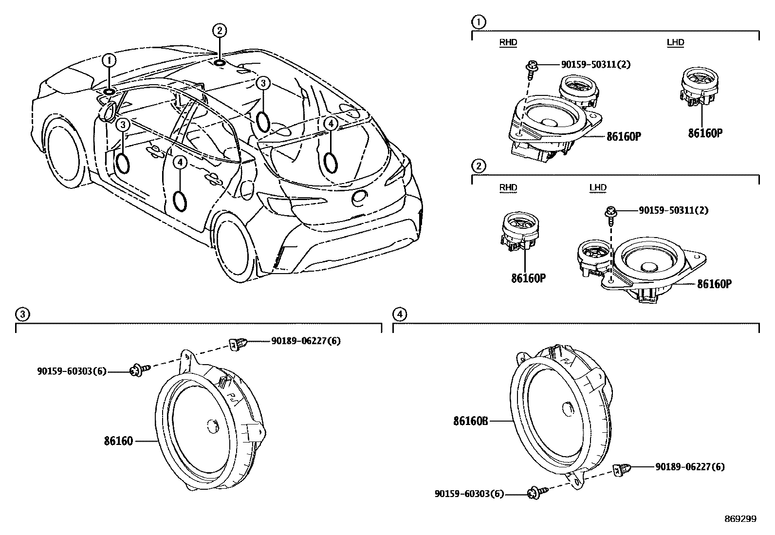 Toyota COROLLA 扬声器 EPC diagram — 869299