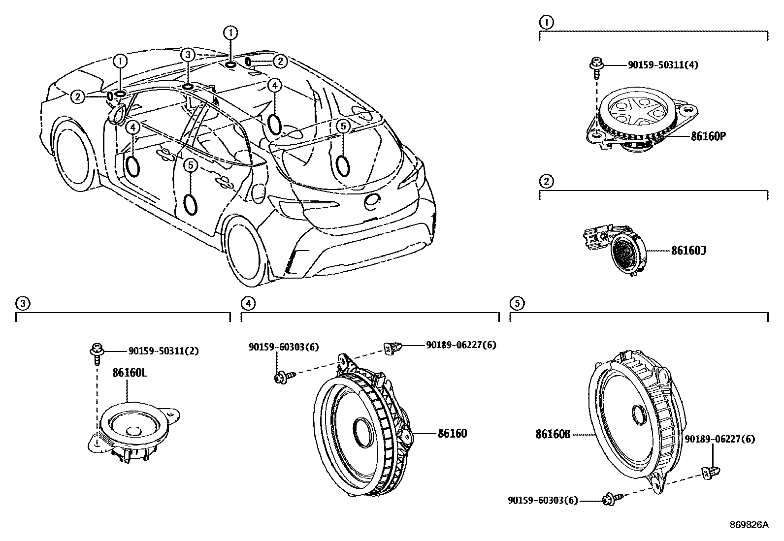 Toyota COROLLA 扬声器 EPC diagram — 869826A