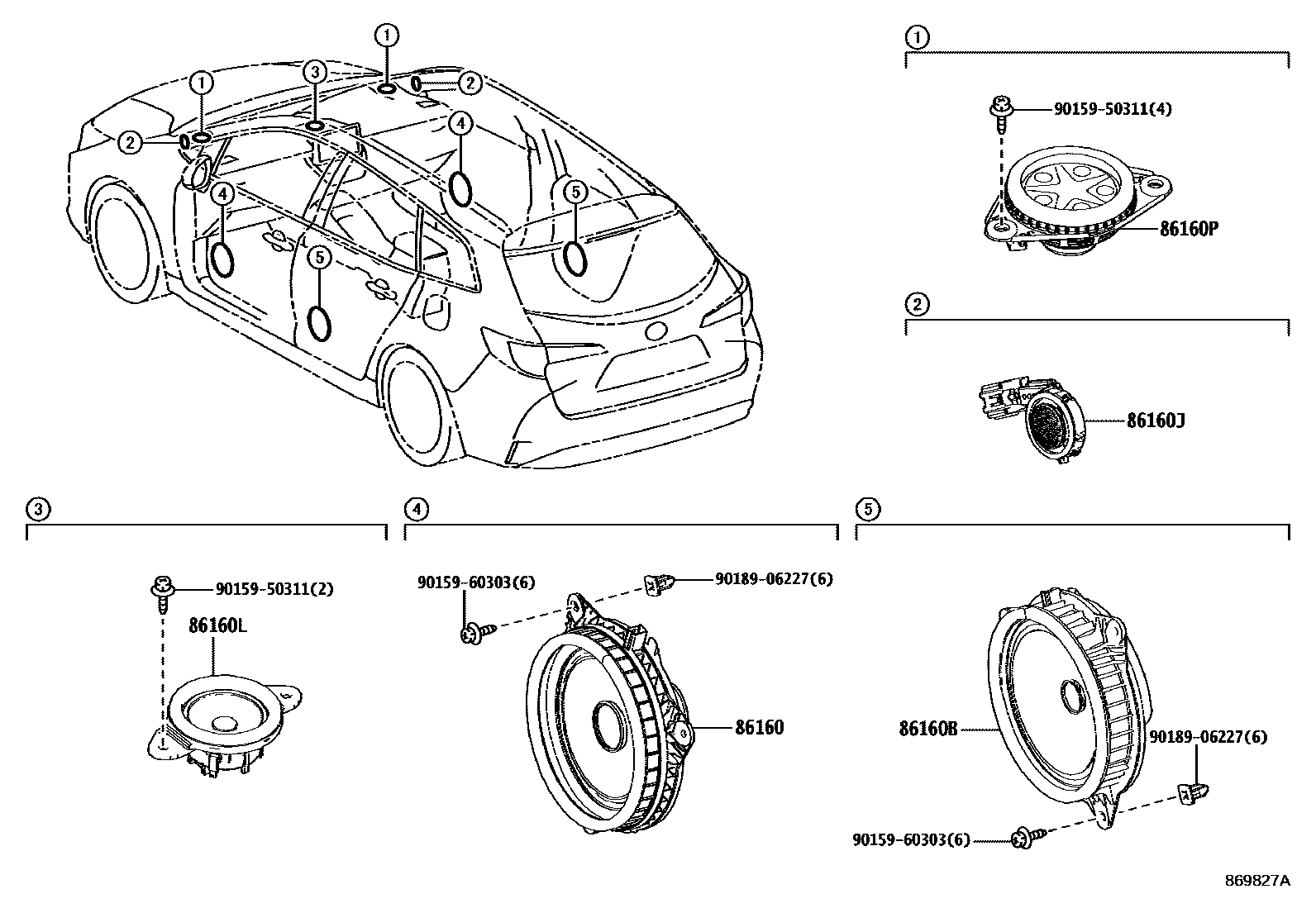 Toyota COROLLA 扬声器 EPC diagram — 869827A