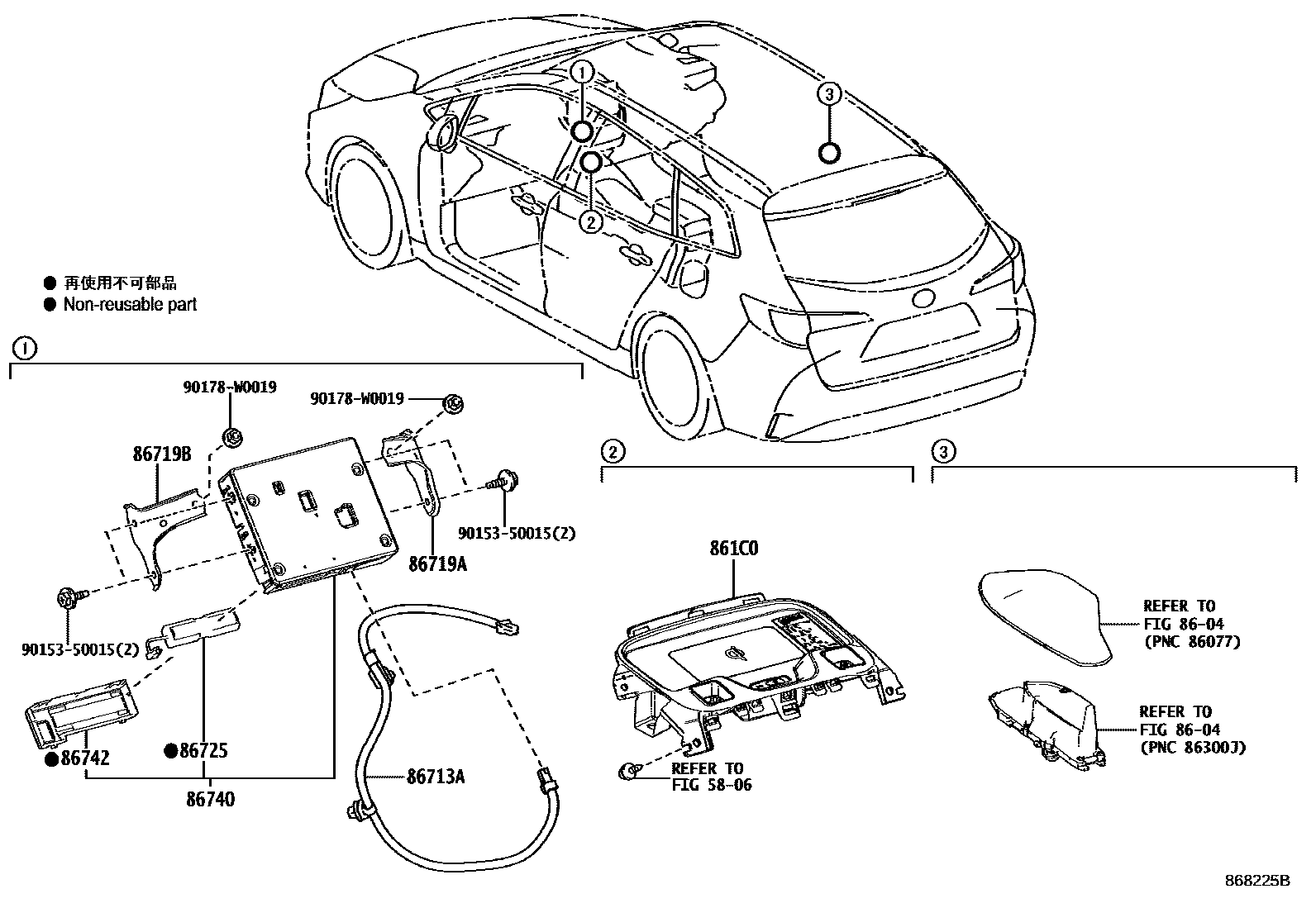 Toyota COROLLA 车载电话和呼救装置 EPC diagram — 868225B