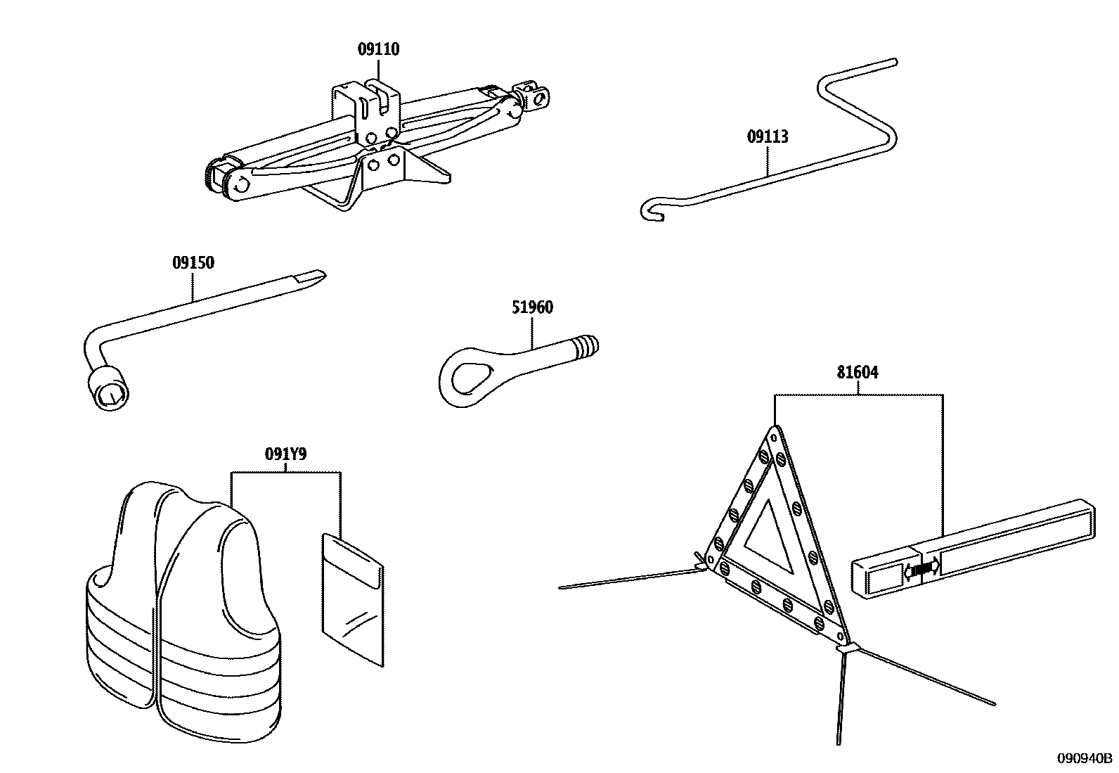Toyota COROLLA Standard Tools EPC diagram — 090940B