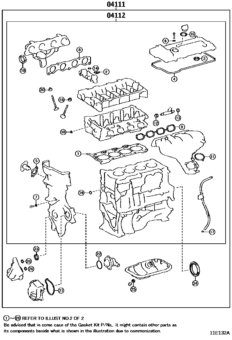 Toyota COROLLA Engine Overhaul Gasket Kit EPC diagram — 11E132A