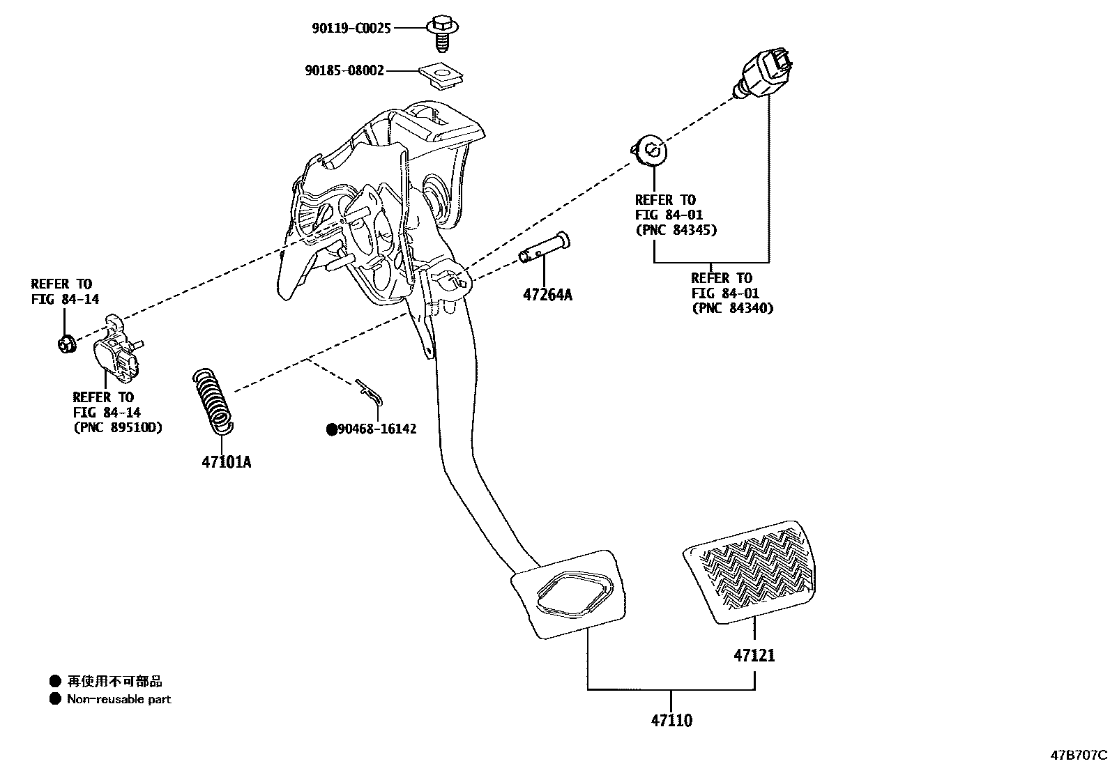 Toyota COROLLA Brake Pedal & Bracket EPC diagram — 47B707C