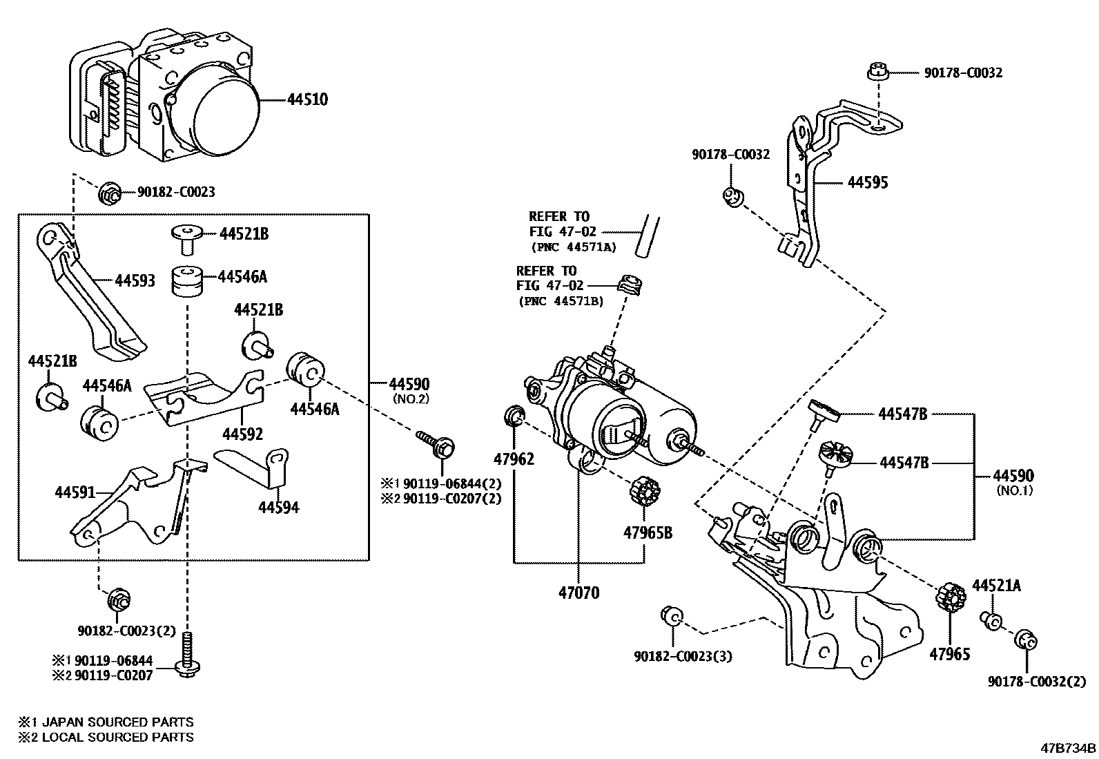 Toyota COROLLA 制动配管和卡箍 EPC diagram — 47B734B