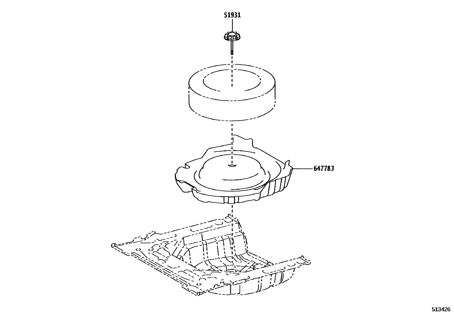 Toyota COROLLA Spare tire rack EPC diagram — 513426