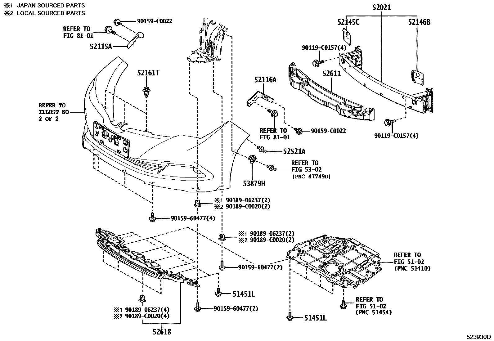 Toyota COROLLA 前保险杠及附件 EPC diagram — 523930D