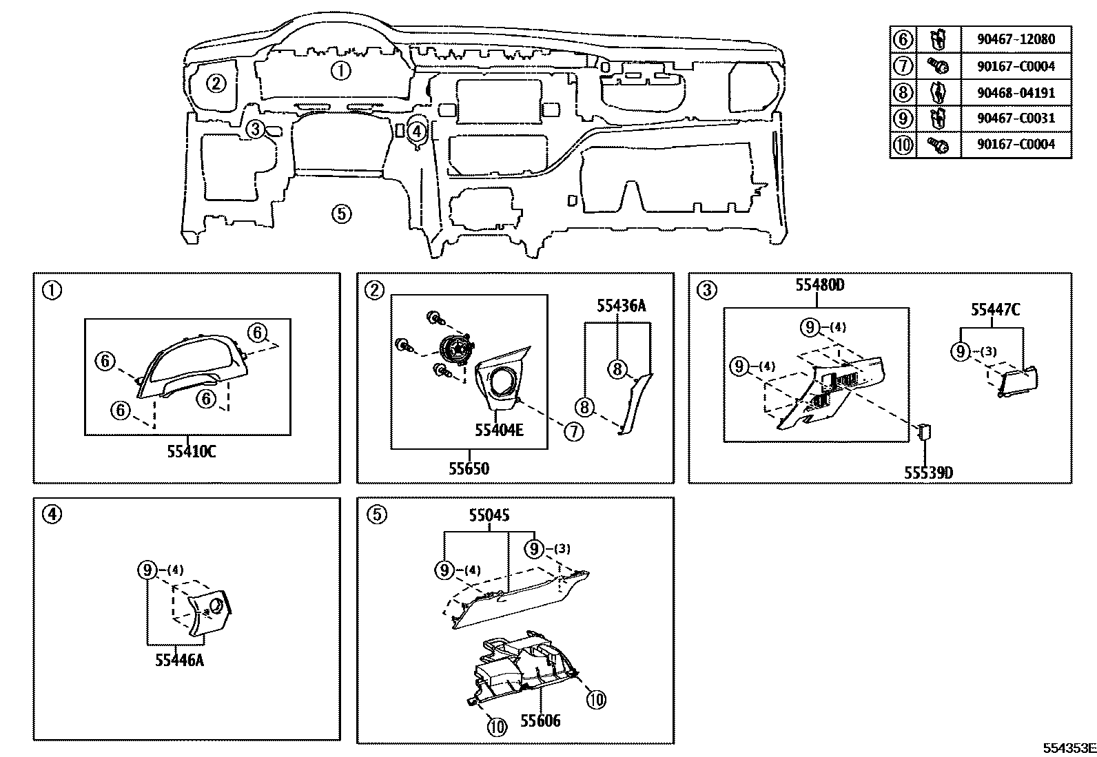 Toyota COROLLA 仪表板和手套箱 EPC diagram — 554353E