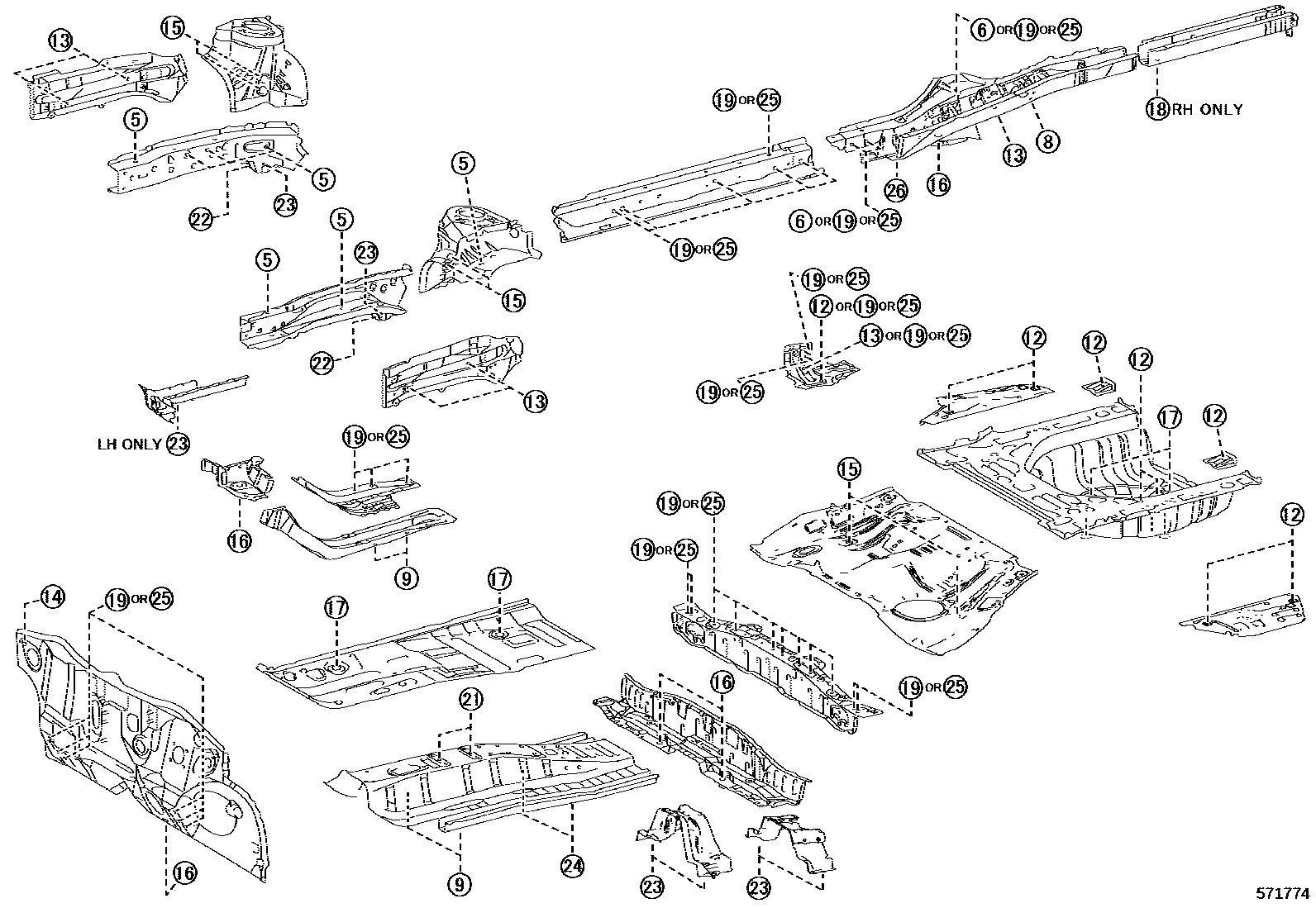 Toyota COROLLA hole plug EPC diagram — 571774