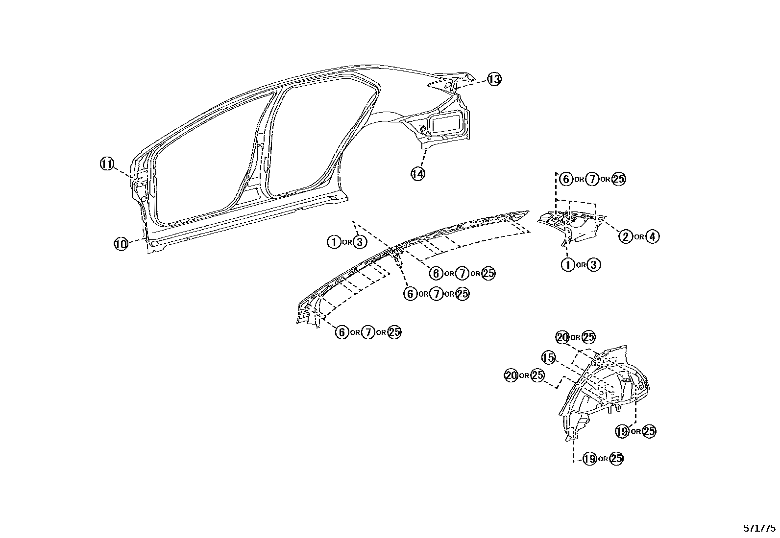 Toyota COROLLA hole plug EPC diagram — 571775