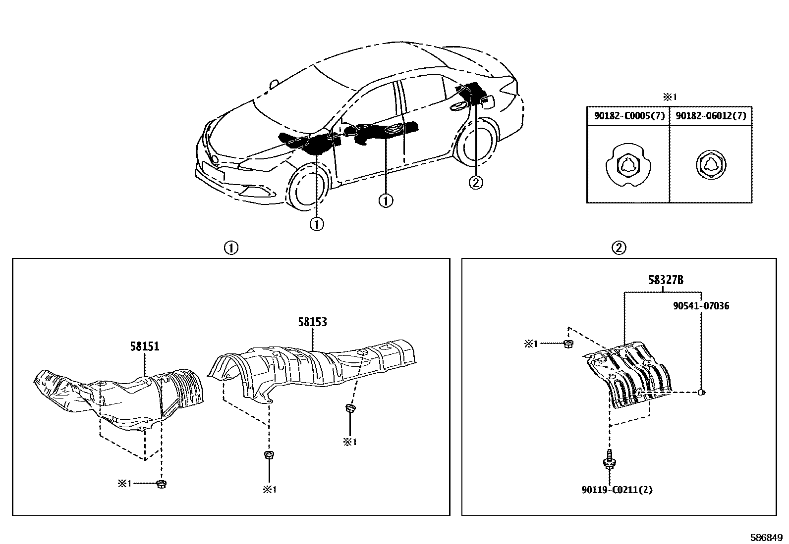 Toyota COROLLA 地板隔热垫 EPC diagram — 586849