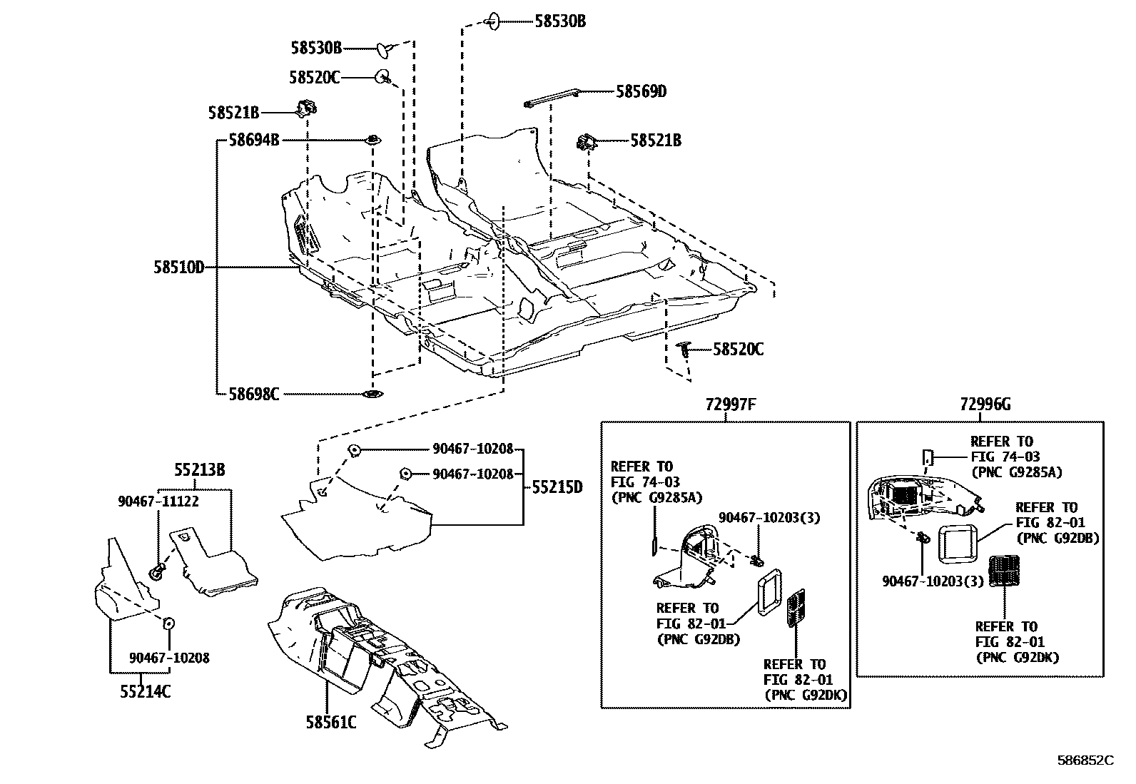 Toyota COROLLA 地板垫和地毯 EPC diagram — 586852C