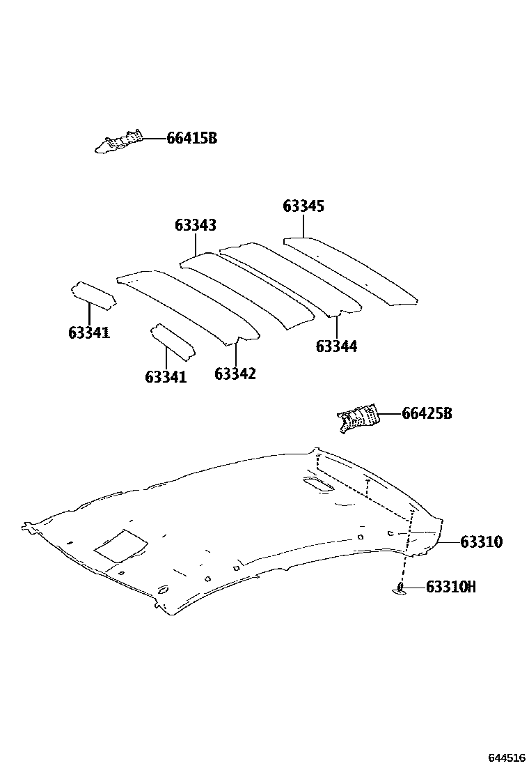 Toyota COROLLA 车顶内衬和消声垫 EPC diagram — 644516