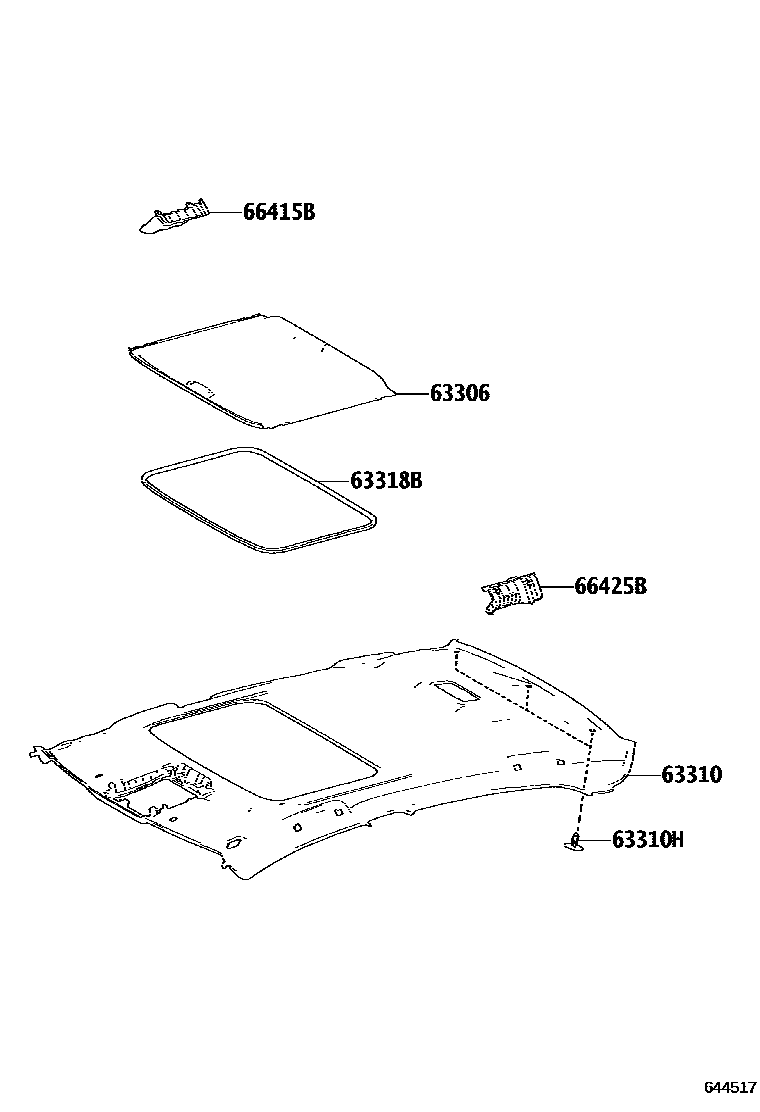 Toyota COROLLA 车顶内衬和消声垫 EPC diagram — 644517