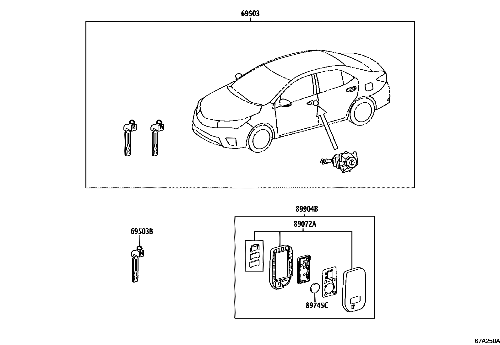 Toyota COROLLA 锁芯组件 EPC diagram — 67A250A