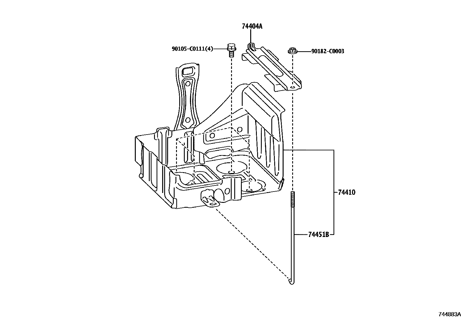Toyota COROLLA battery holder EPC diagram — 744883A
