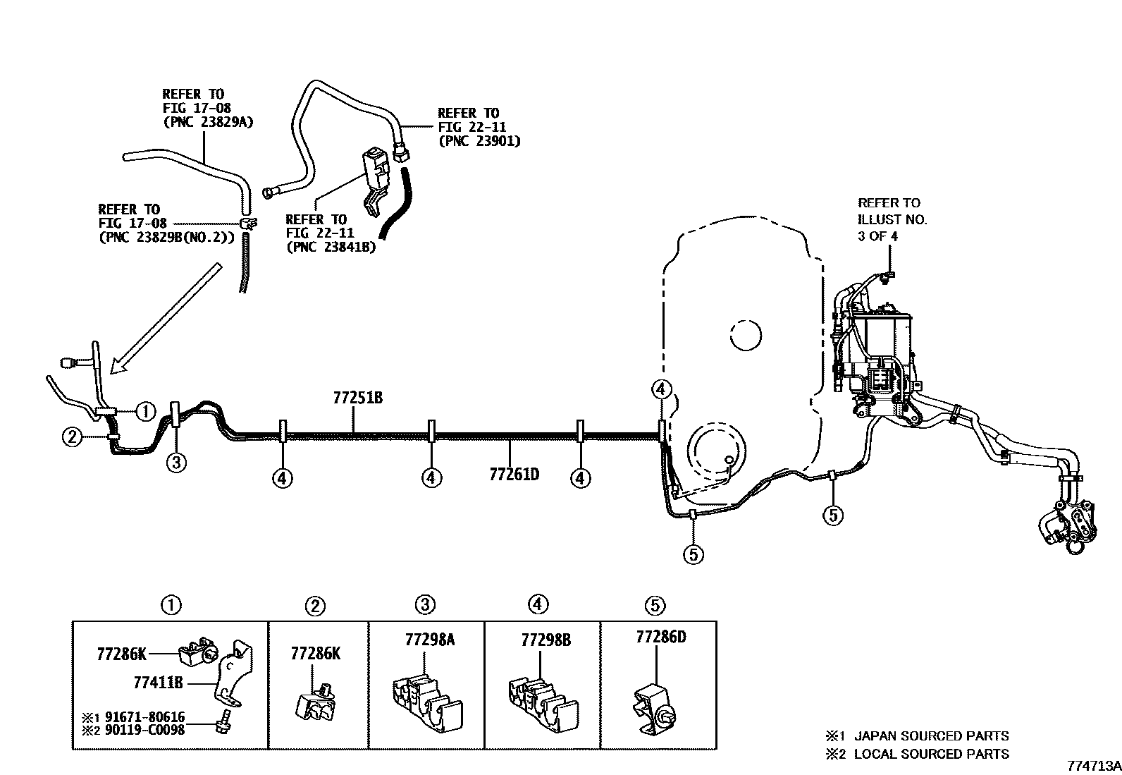Toyota COROLLA 燃油箱和燃油管 EPC diagram — 774713A