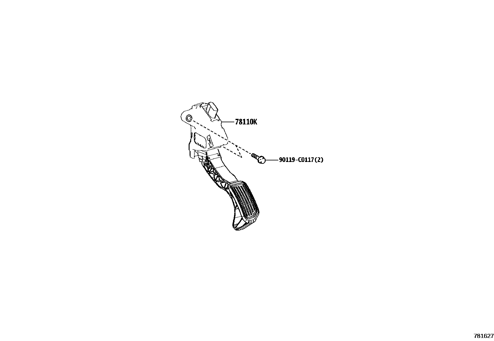 Toyota COROLLA accelerator pedal connecting rod EPC diagram — 781627