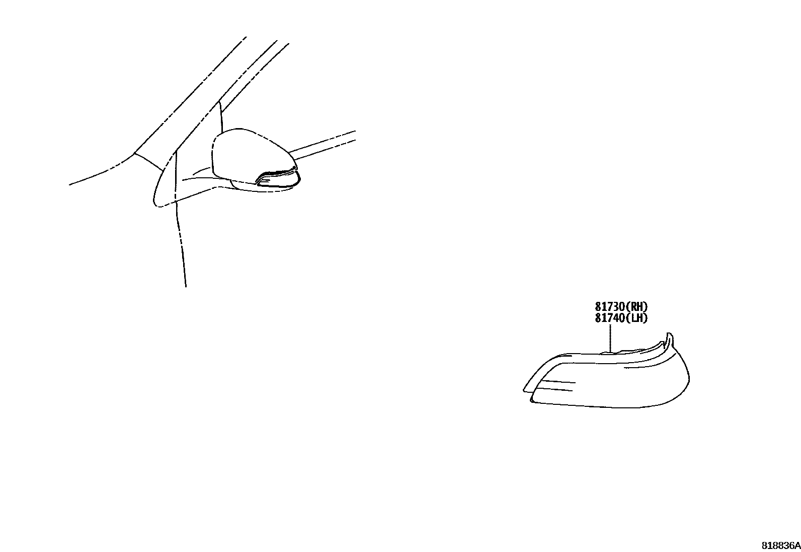 Toyota COROLLA Side Turn Signal & Outer Mirror Lamp EPC diagram — 818836A