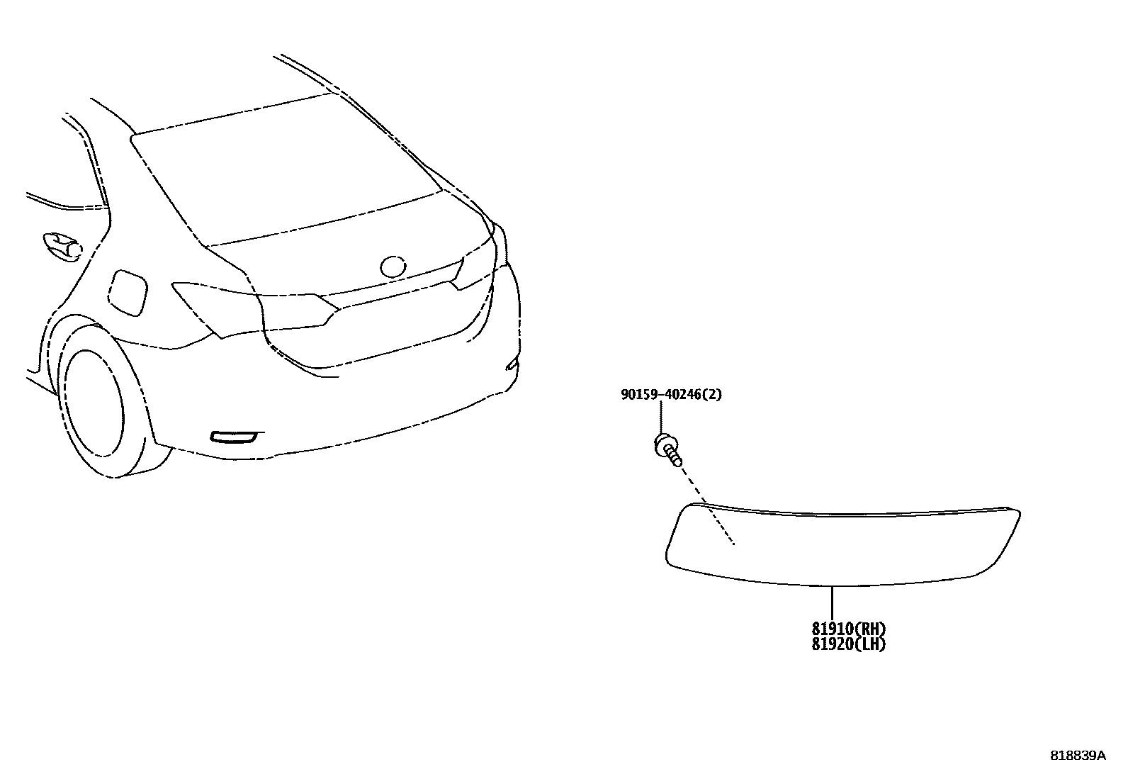 Toyota COROLLA reflector EPC diagram — 818839A